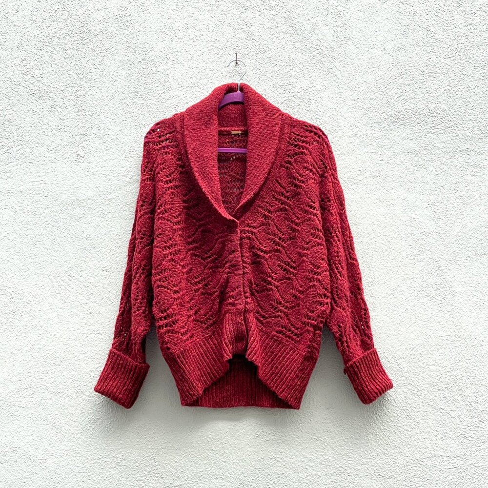 Free People Women's Boho Rust Red Crochet Style Cardigan Sweater Medium
